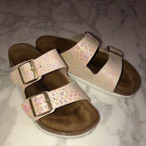 Birkenstock shiny snake cream